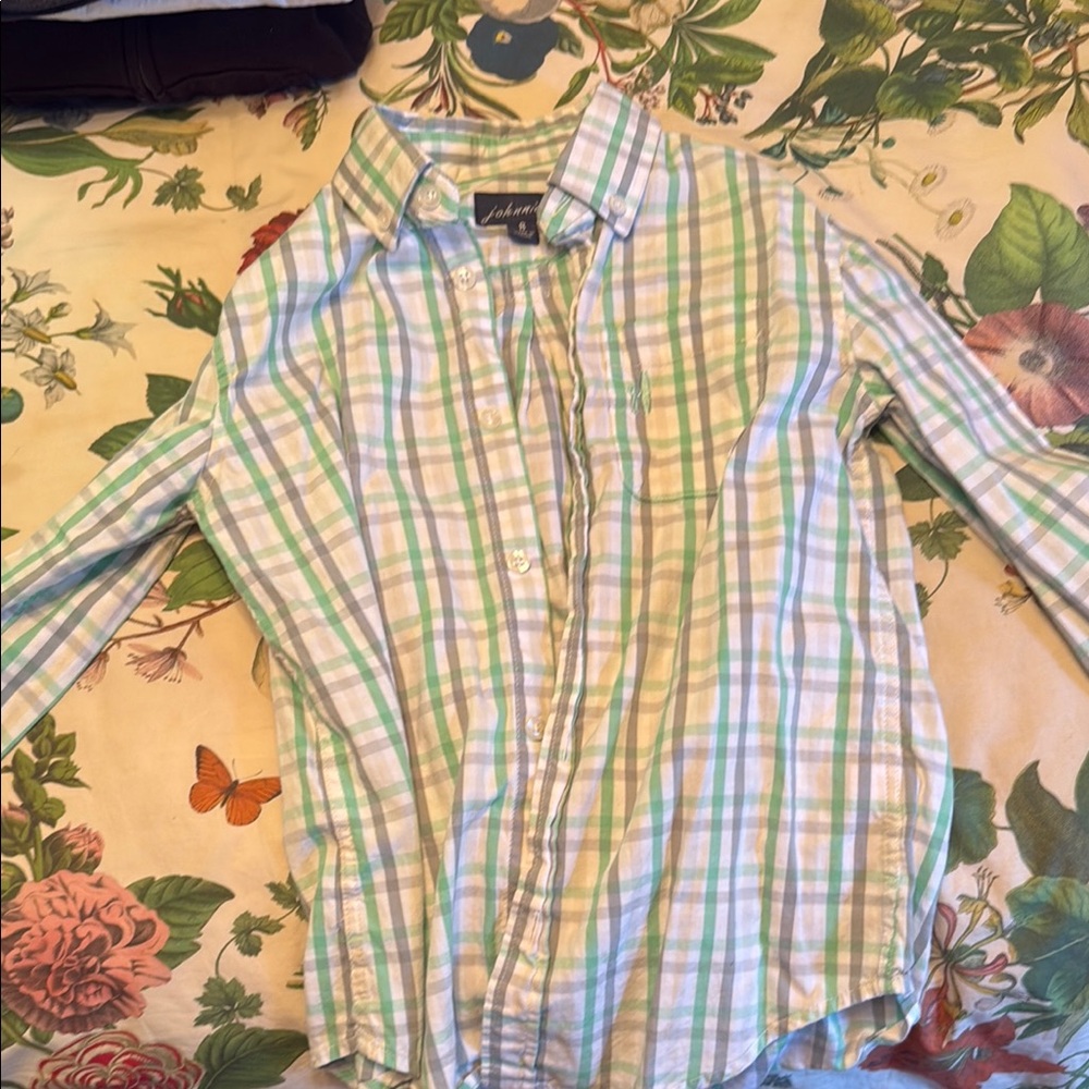 johnnie-O Green and White Plaid Kids Button Down Shirt